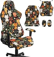 Vista 18 de Funda para silla de jugador de hongos, funda para silla de computadora, 4 piezas, con cremallera, con reposabrazos, para estudio en casa, helechos