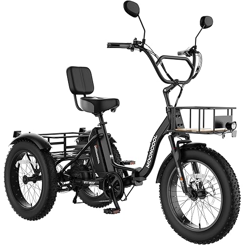 MOONCOOL Electric Tricycle for Adults, 1000W 4" Fat Tire Aluminum Frame, 48V 14.5Ah Battery, Hydraulic Disc Brakes with Rear Differential, Front Suspension, 7-Speed Transmission, 400lbs Payload