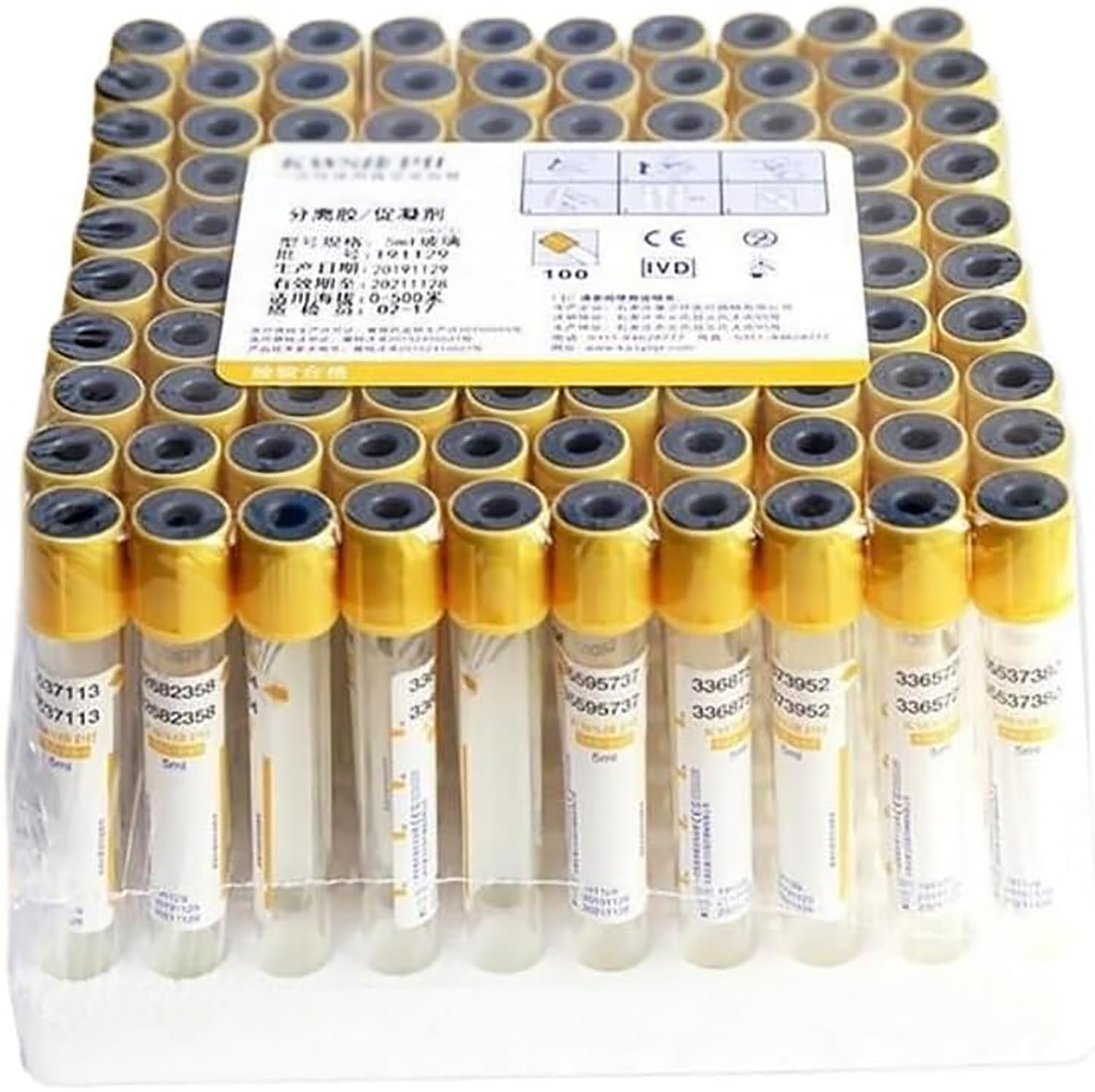 Lysdianpu Glass 100 Pieces Vacuum Tubes, Blood Collection Tubes(3Ml/5Ml/10Ml), Yellow Separating Gel + Coagulant, Enhanced Visibility, Laboratory Centrifuge Tubes With Yellow Top For Sampling In The Laboratory