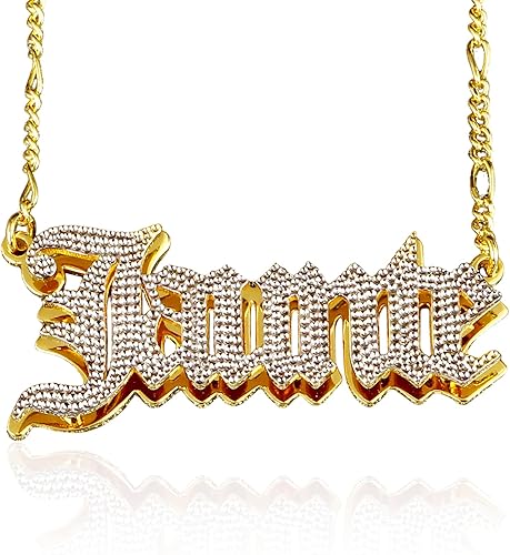 Drawelry Collar personalizado con placa de oro de 18 quilates, doble chapado en hiphop, collar personalizado con cualquier nombre, joyería de regalo