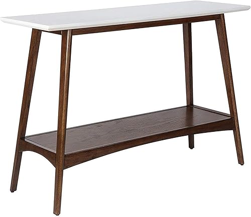 Madison Park - Mesas consola Parker de madera maciza, acabado en dos tonos con estante inferior de almacenamiento moderno de mediados de siglo,