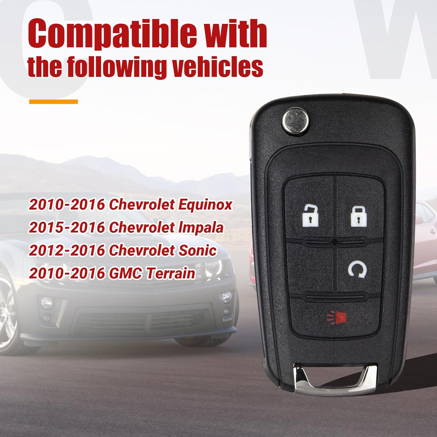 Key Fob Keyless Entry Remote Control Compatible with Chevrolet Chevy 2016-2021 Equinox Sonic/2015-2016 lmpala/2010-2016 GMC Terrain Car Key Replacement for OHT01060512, 2-Pack