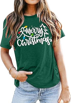 Christmas Shirts Women Funny Merry Christmas Lights Graphic Tees Xmas Tree T-Shirt Holiday Tops