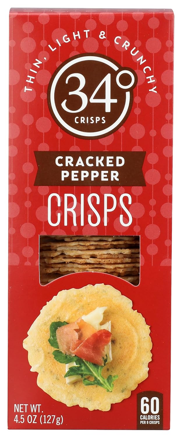 34 Degrees Chili Flake & Olive Oil Crisps, Thin Light & Crunchy Crisps, 4.5 Oz (Pack of 12)