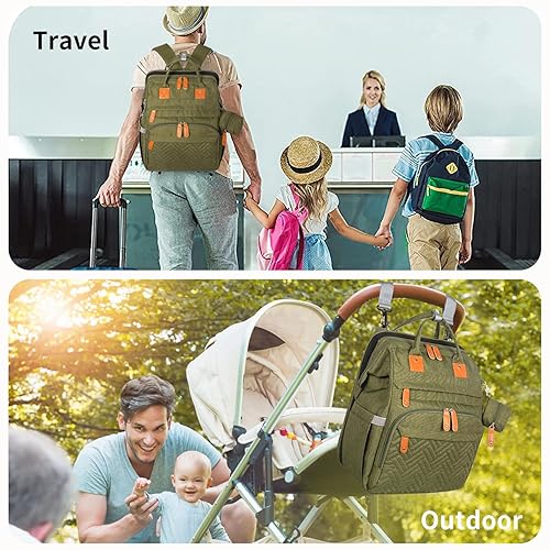 Miniatura 7 de KABAQOO Mochila para pañales, bolsas de pañales grandes para niños y niñas, bolsa de bebé con puerto de carga USB, mochila de viaje impermeable