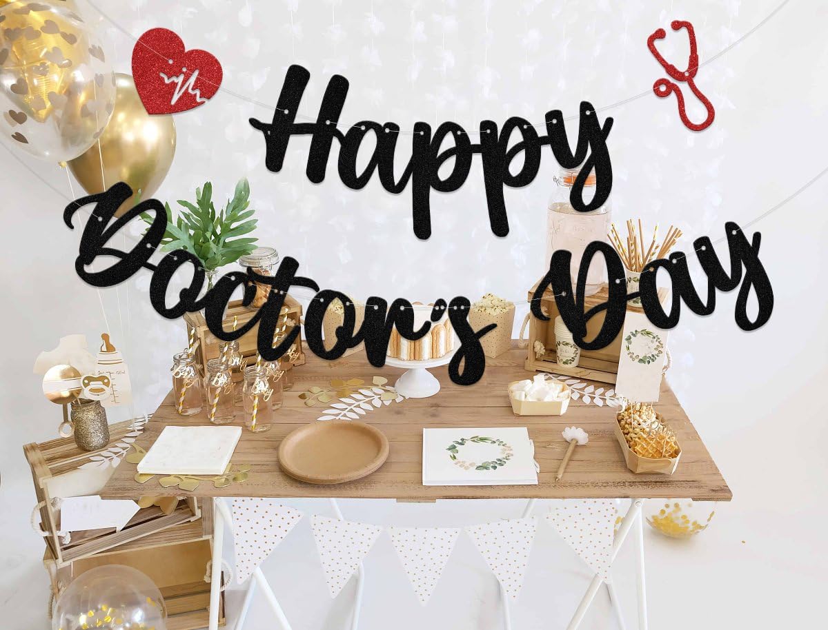 Happy Doctor's Day Banner - Thank You Doctor - Doctors Day Decorations Black