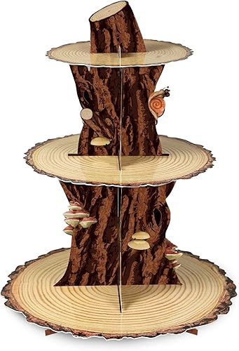 Miniatura 9 de Soporte de madera para cupcakes de bosque, decoración de baby shower, 3 niveles, madera rústica, fiesta de cumpleaños, cartón, árbol, soporte