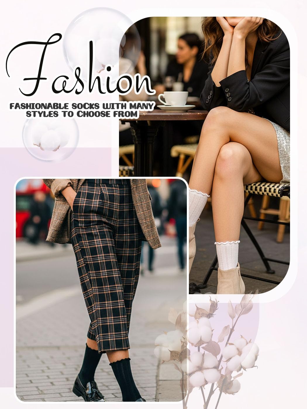 Campsis Women Ruffle Socks, Cotton Casual Frilly Socks, Breathable Ankle Sock(6 Pairs) - Image 5