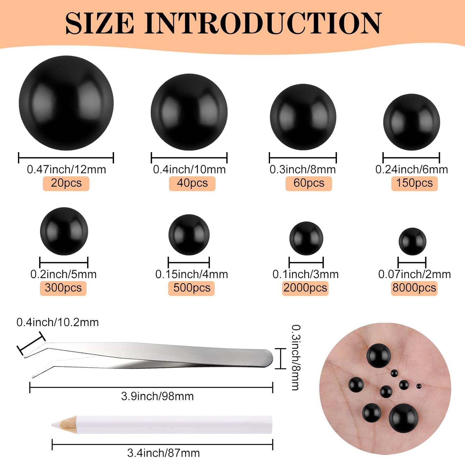 NACHLYNN 12000 Pcs Half Pearl Bead 8 Sizes Black Flatback Pearl Beads Half Round Pearls for Crafts Embellishment Shoes Phone Case Making - Image 2