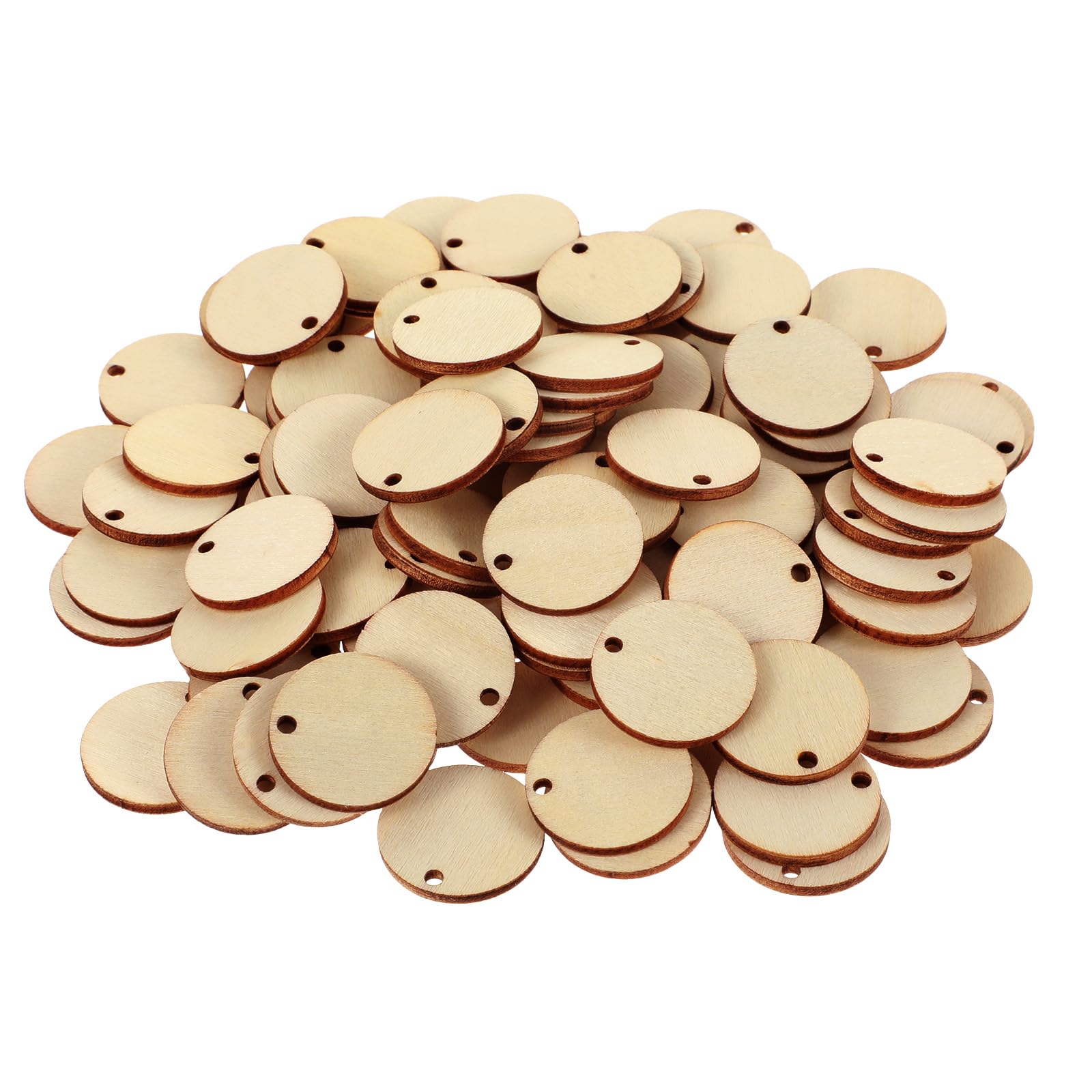 Blank Wooden Round Discs, 100 Pcs 1 Inch Unfinished Wooden Circles with Holes, Small Wood Circles for Crafts, Ornaments Disc Circle Wood Pieces Tags for DIY Projects Decoration