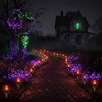 Vista 7 de Luces de camino de Halloween para exteriores, paquete de 10 luces de estaca para decoración de fiesta de Halloween con bombillas C9 transparentes