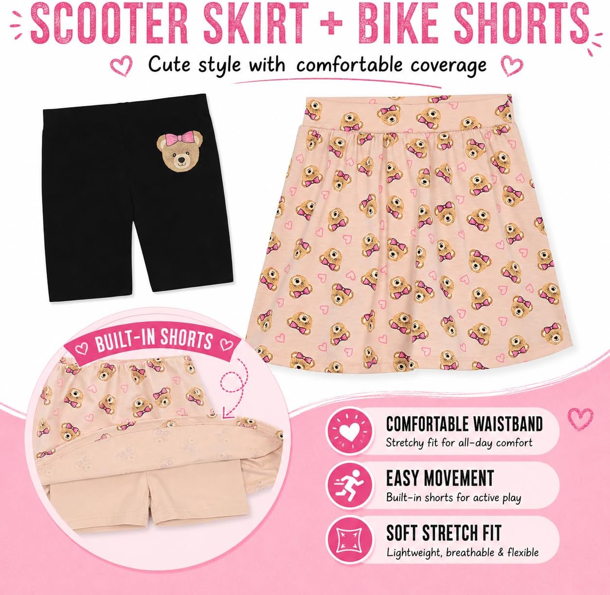 Dreamstar Girls 4 Piece Outfit Set – Short Sleeve Blouse Tops, Scooter Skirt Shorts Mix and Match Summer Clothing Set