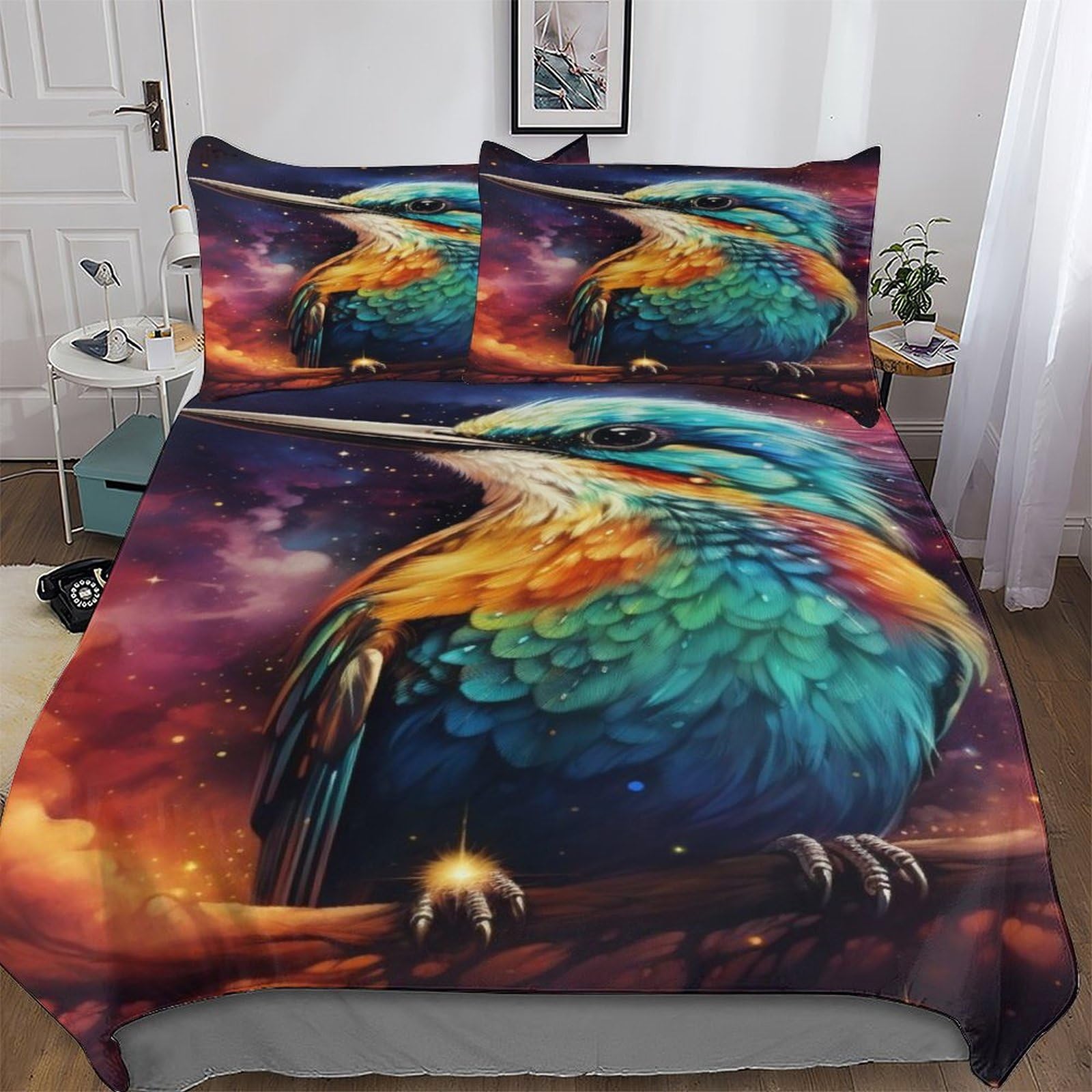 Housse de couette oiseau mignon 3 pièces microfibre douce lit double enfant adulte 200x200