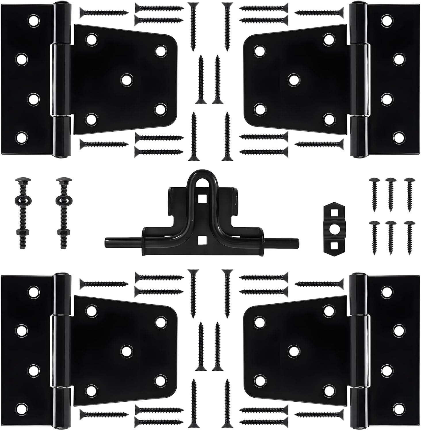 3-1/2" Heavy Duty Gate Hinges & Slide Bolt Gate Latch with Screws,Gate Hinges,mainly Used for Fence,shed Door,Yard Door,Barn Door,Outdoor and Indoors