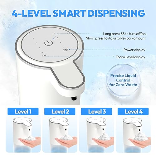 Miniatura 3 de Dispensador automático de jabón líquido, dispensador de jabón de espuma sin contacto, recargable de 13.5 onzas, montado en la pared, inteligente