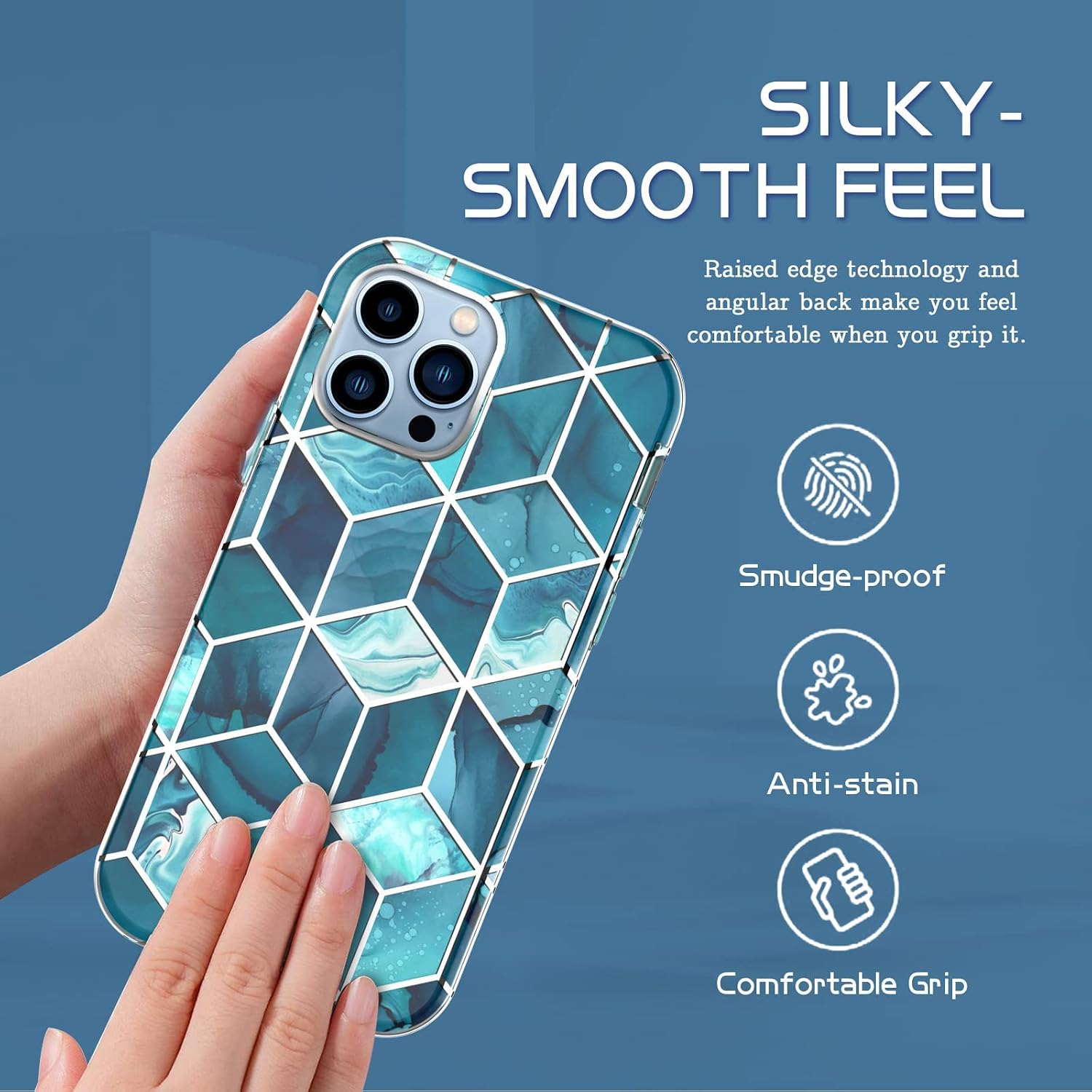 Hasaky Case for iPhone 13 Pro Max Case 6.7 Inch,Dual Layer Hybrid Bumper for Women/Girls Sparkly Glitter Marble Soft TPU+Hard Back Heavy Duty Anti-Scratch Shockproof Protective Phone Case -Navy Blue