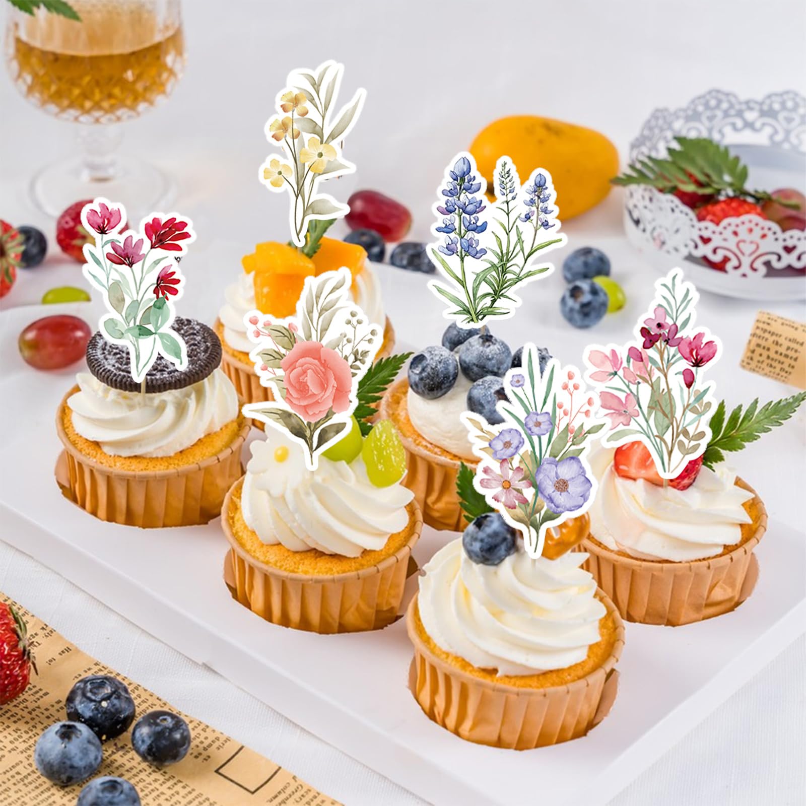 DEACORY 36pc Wildflower Cupcake Toppers - Floral Cake Decor For Baby Shower, Wedding, Parties - View #3