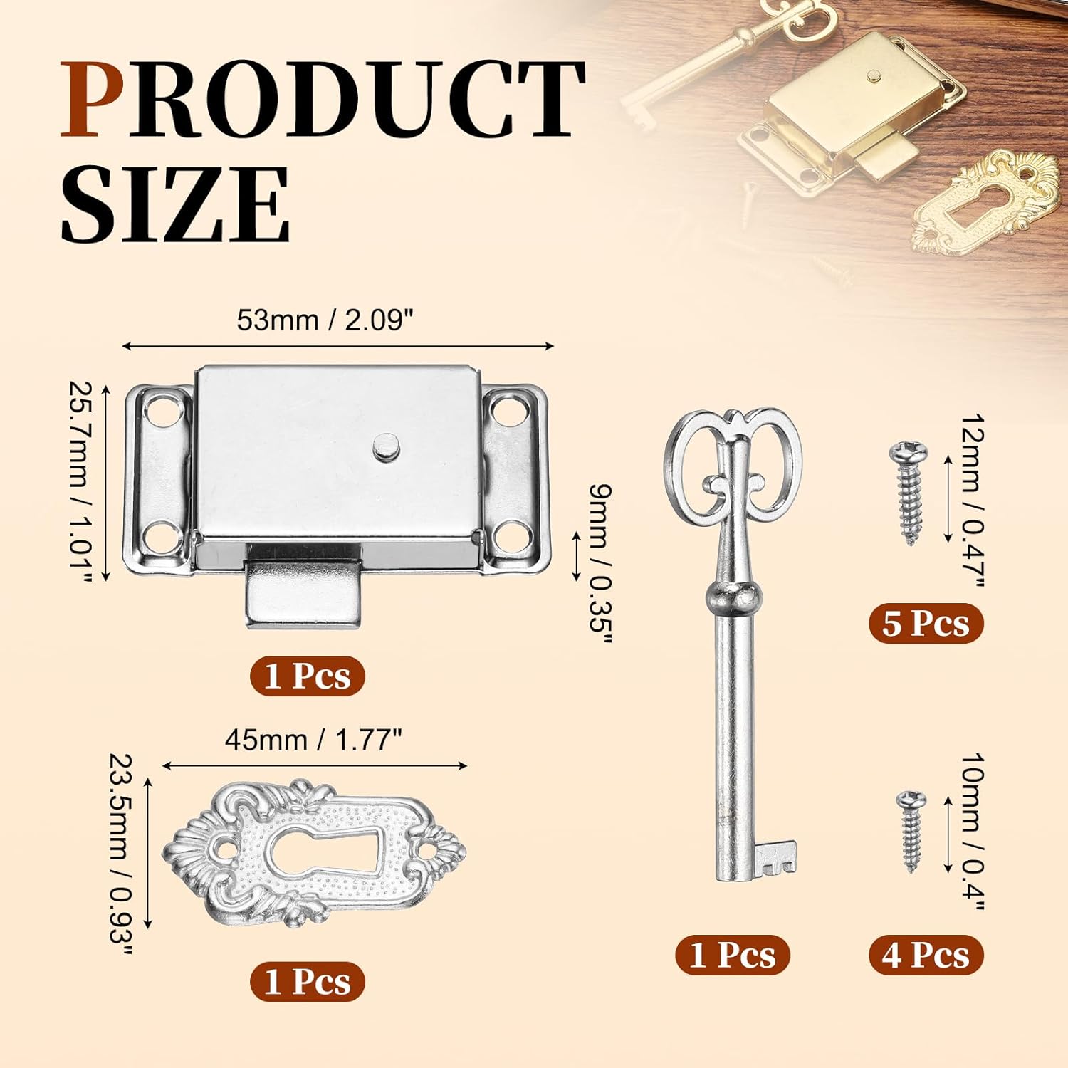 PATIKIL Vintage Cabinet Lock (Silver Tone) Vintage Furniture Decorative Lock Replacement Cabinet Cupboard Latch with Key and Screws, Suit for- Furniture/Drawers/Chest