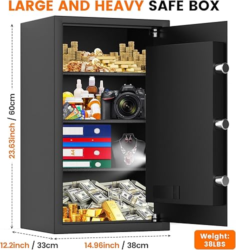 Miniatura 2 de Caja fuerte ignífuga grande de 5.2 pies cúbicos para uso doméstico, caja fuerte digital para el hogar, resistente al agua y al fuego con llaves de