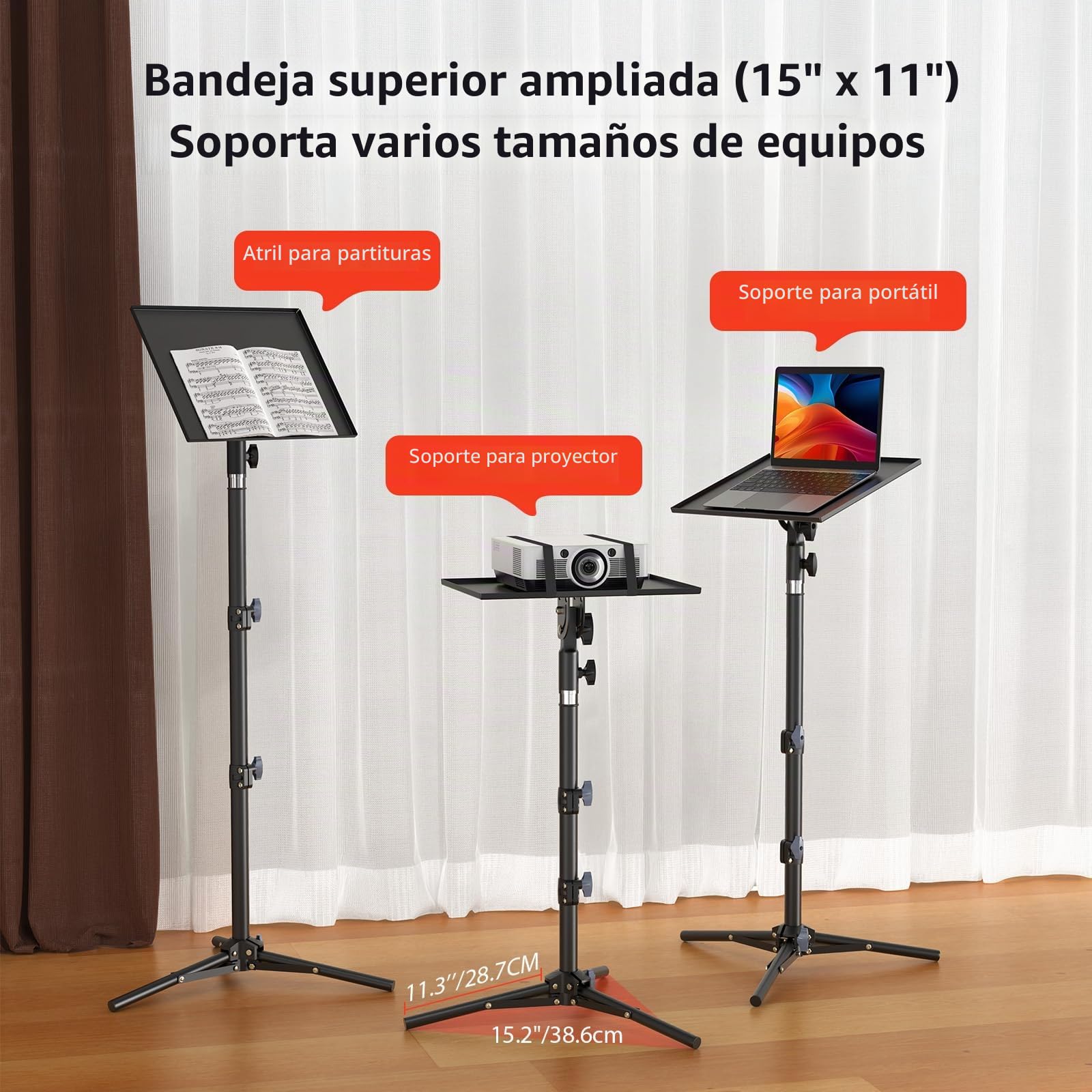 Soporte Proyector: Laptop Tripode Ajustable en Altura (60-115 cm), Base Estable para Proyector Portátil con Placa Plegable, Capacidad de Peso 10KG, Ideal para Cine en Casa, DJ, Aula y Oficina