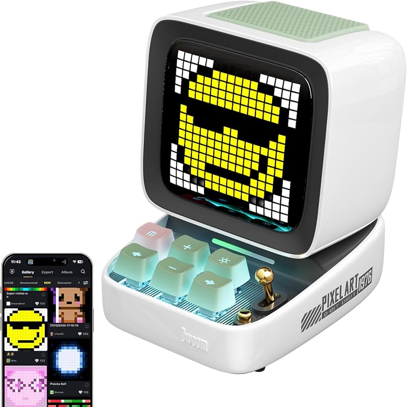 Divoom Ditoo Pro Retro Pixel Art Game parlante Bluetooth con pantalla frontal controlada por aplicación LED 16X16 (blanco)