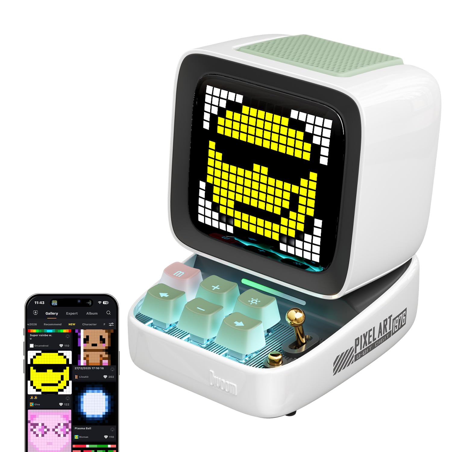 Ditoo Retro Pixel Art Game Bluetooth Speaker with 16X16 LED App Controlled Front Screen (White)