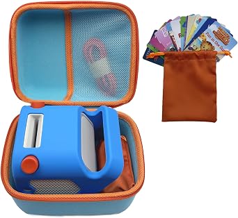 Travel Case for Yoto Player 3rd Generation, Hard Carrying with Pouch Hold up to 20 Cards, Sky and Orange Case Only