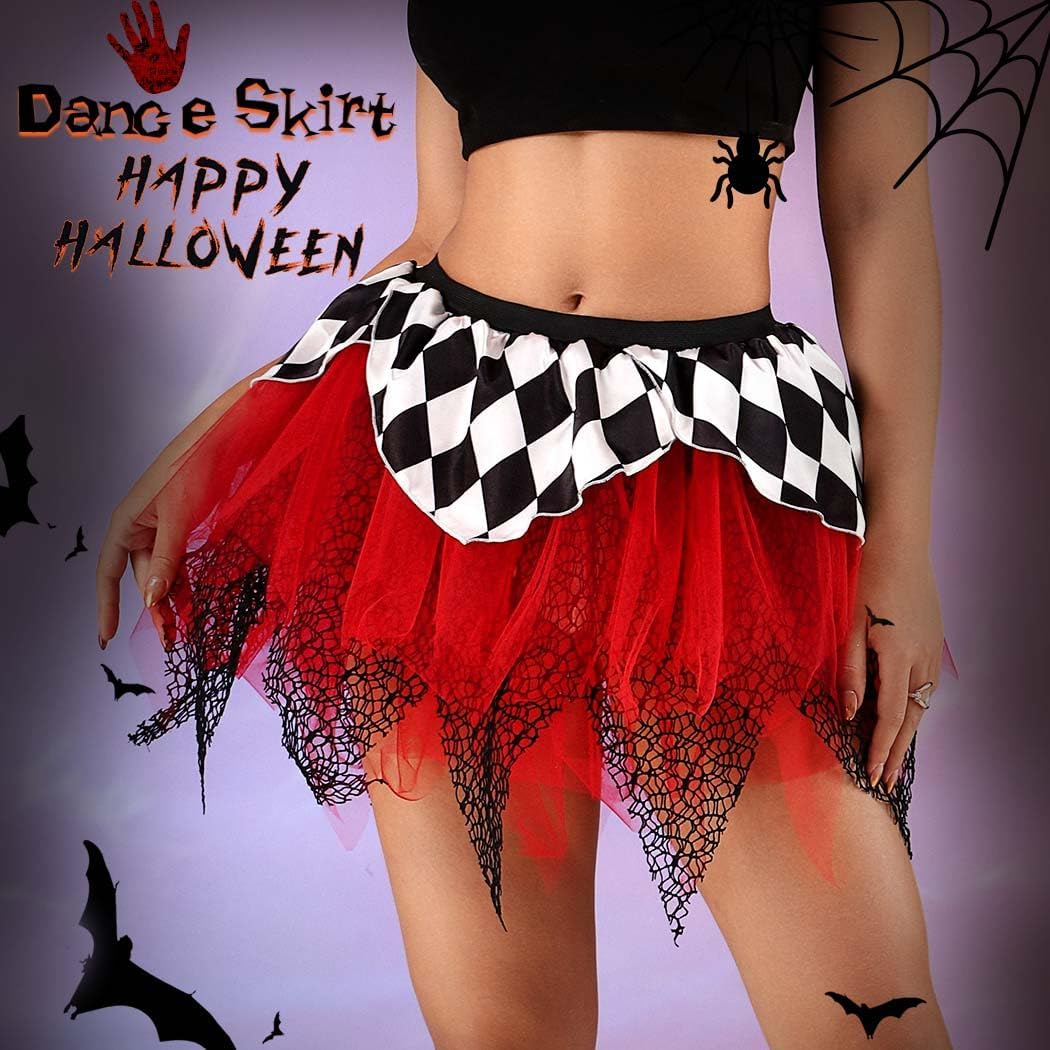 Nicute Halloween Skirt Black and Red Tulle Skirts Day of The Dead Costume for Women