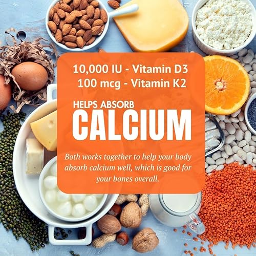 Miniatura 5 de Vitamina D3 10000 UI y vitamina K2 100 mcg con vitamina C  120 cápsulas  Suplemento de cápsulas de apoyo para corazón y huesos  Sin OMG y sin