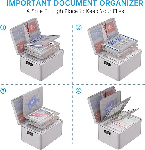 Miniatura 6 de ENGPOW Bolsa de almacenamiento de documentos ignífuga y resistente al agua de 4 capas de gran espacio, 15 x 11 x 8 pulgadas con bloqueo, organizador