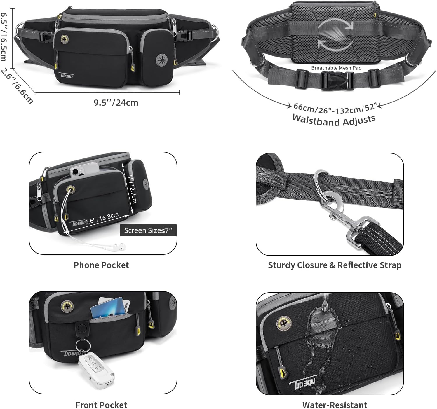 TUDEQU Hiking Fanny Pack for Men Women Large Hiking Waist Packs Adjustable Mens Fanny Pack Crossbody with Water Bottle Holders Waist Bag for Men for Travel Running Cycling - Image 2