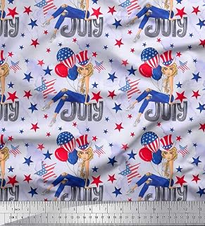 Soimoi Japan Crepe Blue Fabric - by The Yard - 42 Inch Wide - Star, Balloon & Girl Fashion Print Fabric - Playful and Dreamy Fusion for Stylish Creations Printed Fabric