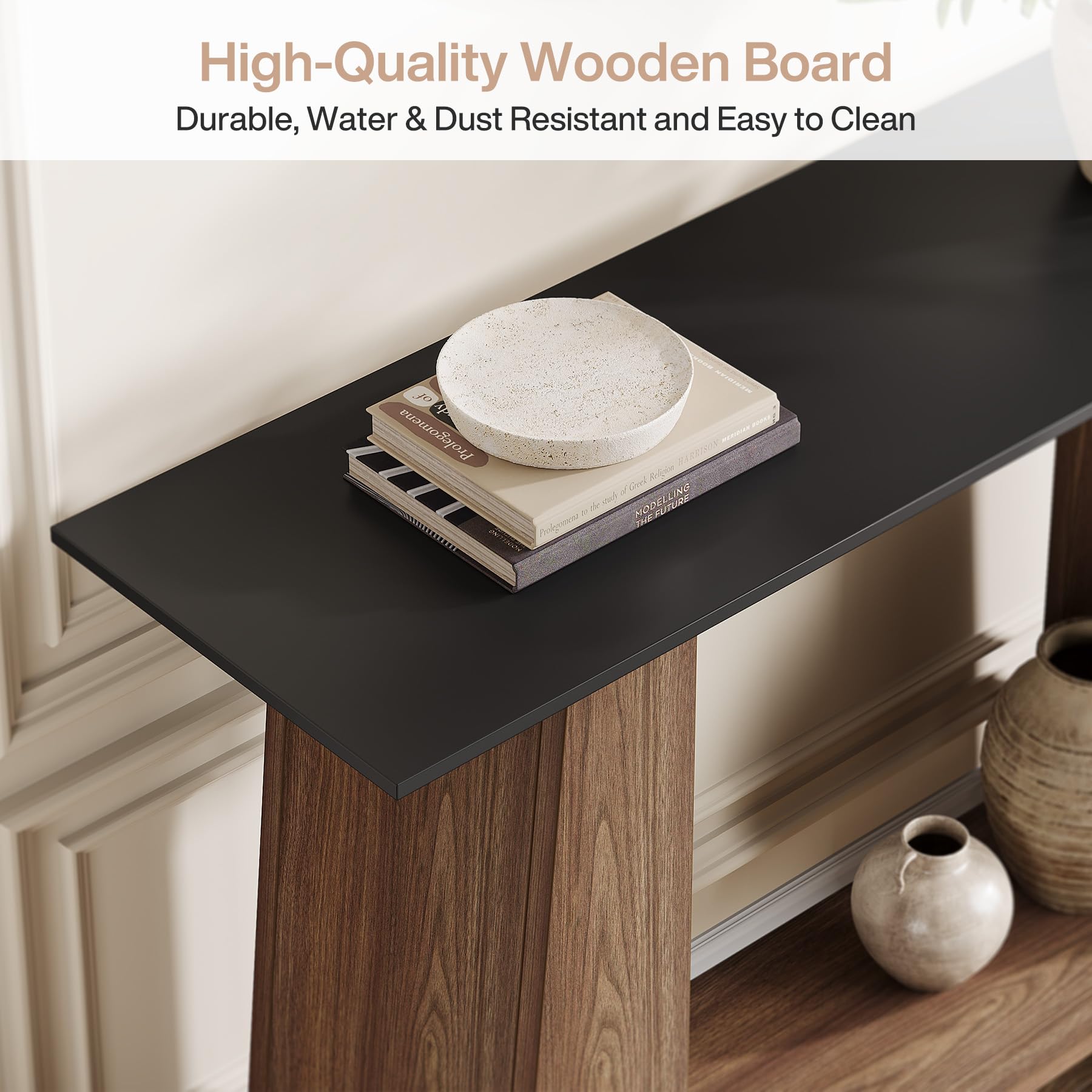 Tribesigns Mid-Century - Tavolino consolle sottile con 2 ripiani, 120 cm, moderno, in legno, per corridoio, dietro il divano, per soggiorno, corridoio, ingresso, piccoli spazi, nero e noce