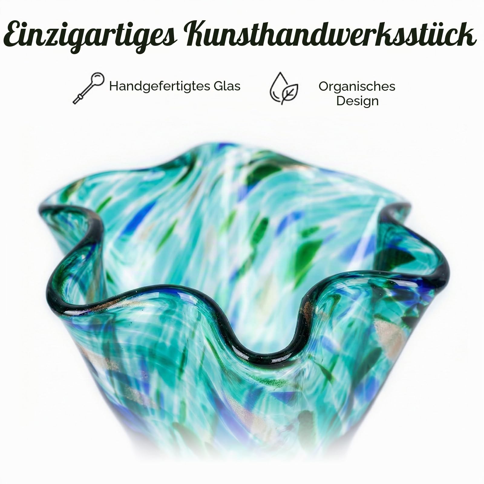 LCCCK Blaue Glasvasen von 22,9 cm Höhe für Blumen, handgefertigte mundgeblasene Glasvase, Innendekoration, Vase mit breitem Hals für grüne Blumen, Tischmitte, für Bücherregal, Tisch