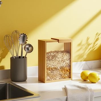 3Pcs Cereal Containers Storage Set Wooden Airtight Kitchen Storage Container, Square Book-Style Pantry Canisters, with Sliding Lid for Cereal and Pasta.