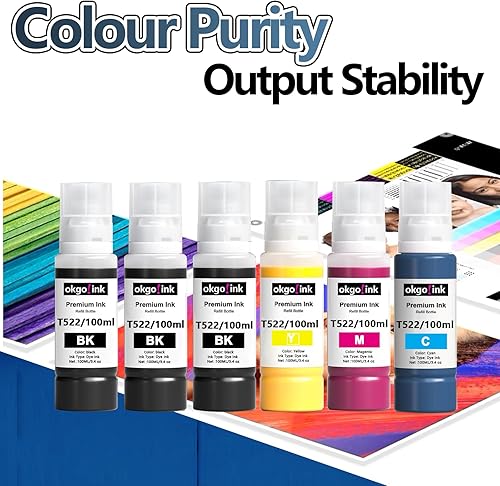 Miniatura 6 de Botellas de recarga de tinta compatibles 522 T522 ET-2800 ET-4800 ET-2400 ET-2803 de reemplazo para Epson (20.3 onzas líquidas) para impresora Eco