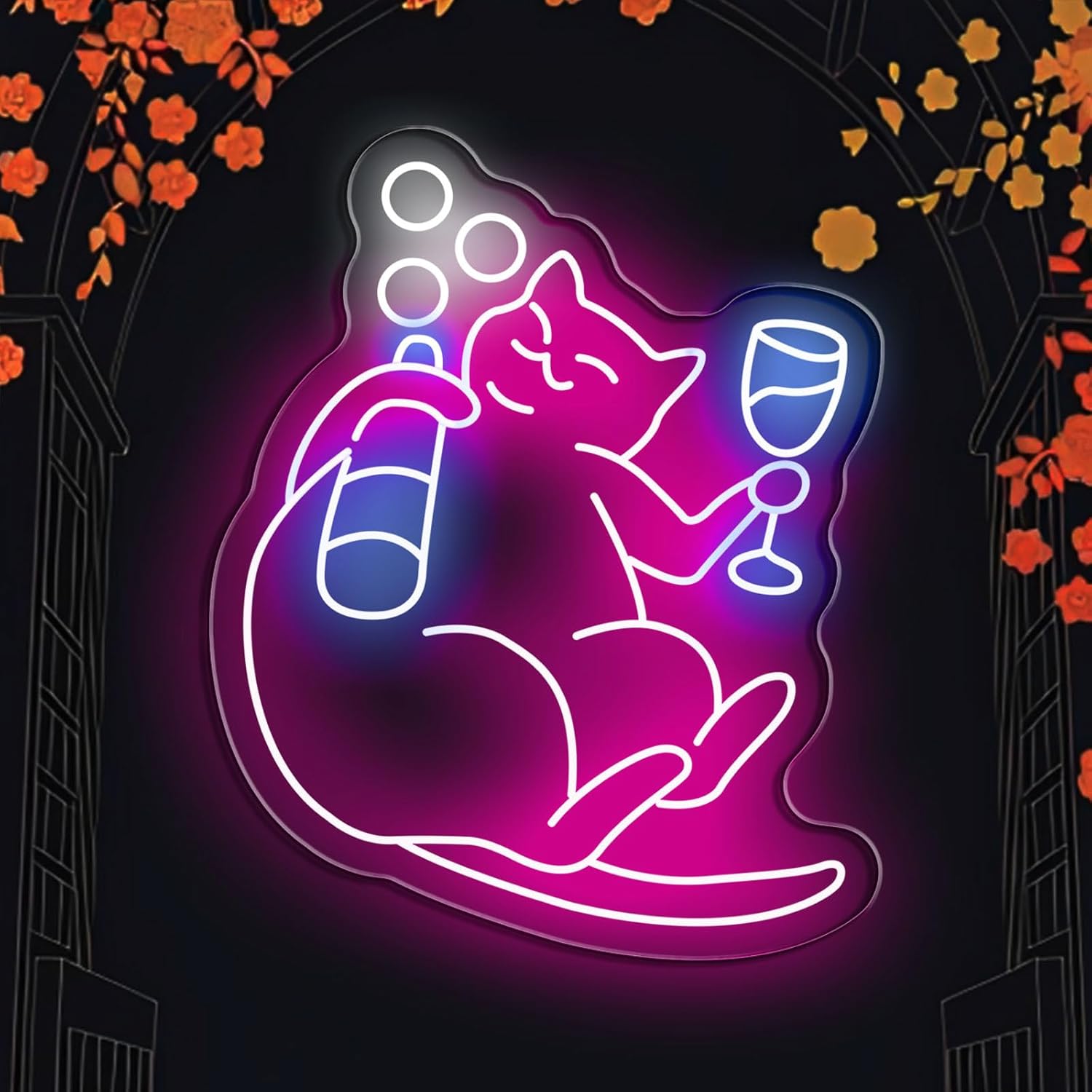 Cat Beer Neon Sign for Wall Decor Funny Bar Neon Sign for Home Bar Game Room Man Cave Decor Cat Light Neon Beer Led Sign Pink Neon Light Up Signs for Bedroom Home Party(16.7in*13.4in)