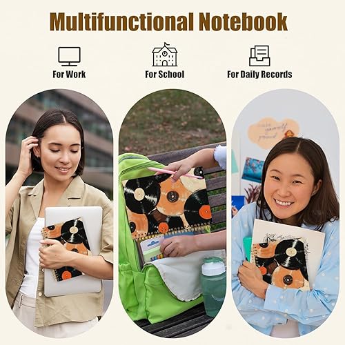 Miniatura 6 de Likjad Cuaderno de vinilo vintage con espiral de 5.5 x 8.3 pulgadas, regalos de música para escribir, regalos para amantes de los discos de vinilo,