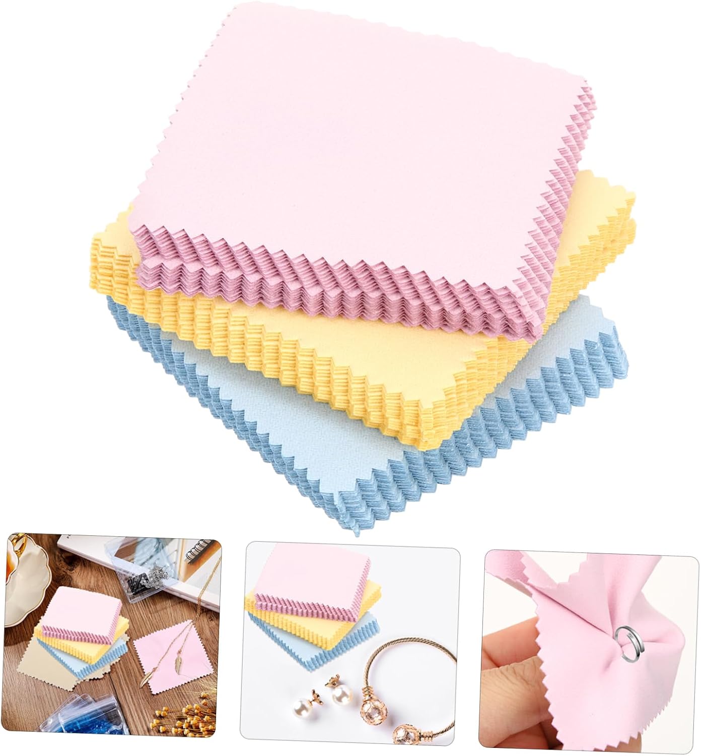 JEWEDECO 60pcs Double-Sided Velvet Jewelry Cleaning Cloths Soft Microfiber Wipes for Eyeglasses Sunglasses Phones and Delicate Screens Random Colors