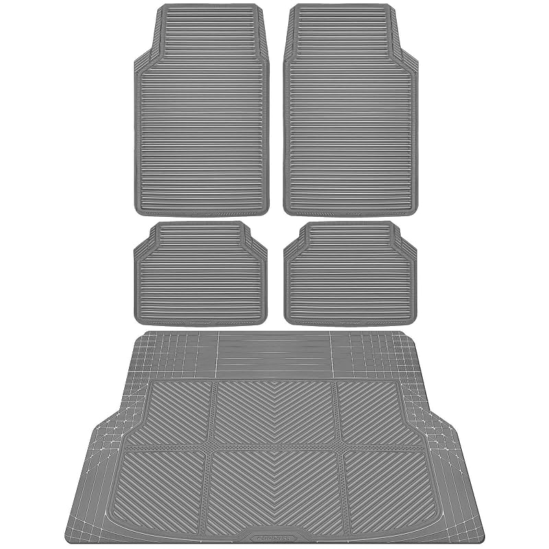 Tapetes Automotivos de Borracha Cinza CAR PASS com Tapete de Porta-Malas, Ajustáveis para Carros, Sedãs, SUVs e Vans, Kit com 5 peças