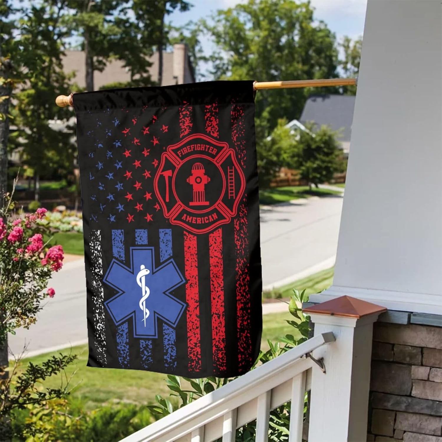 EMS Flag Firefighter Garden Flag Double Sided Vertical 12×18 Inch Banners Double Sided For Lawn Patio Yard Garden Home Outdoor Decor - Image 3