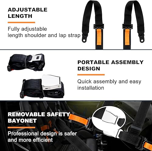 Miniatura 3 de Yakitoko Juego de arnés de seguridad universal de 4 puntos de 2 pulgadas para Go Kart, UTV, ATV, Racing Negro