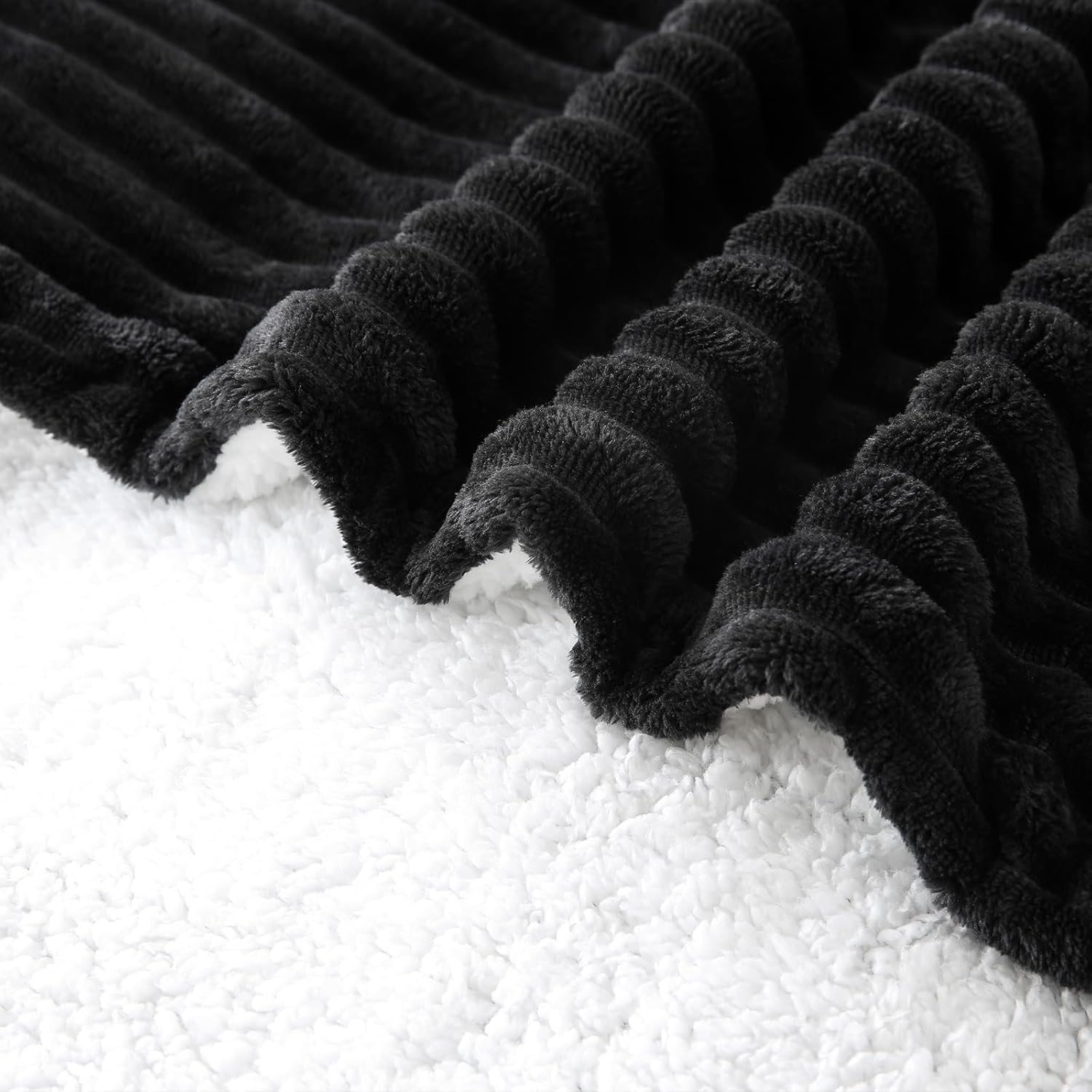 Black Sherpa Fleece Throw Blanket 60”×80” for Couch Sofa Bed,Double Side Soft Fuzzy Cozy Plush Thick Flannel Blanket with Striped Design,Gift for Adults,Woman,Girls