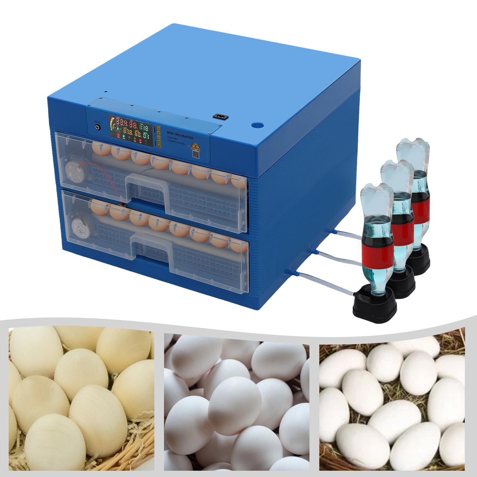 Incubadora automática de huevos con 128 huevos, incubadora digital de aves de corral, 0-99 ℃, incubadora multifunción completamente automática, 80 W, azul