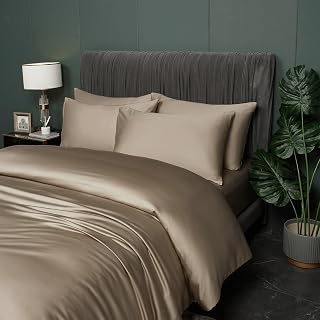 Bambus Bettwäsche Braun 135x200cm Glatt Luxus Sommerbettwäsche Taupe Khaki Atmungsaktiv Kühlende Bambusfaser Bettwäsche-Set Einzelbett Bettbezug mit Reißverschluss und 1 Kissenbezug 80x80cm