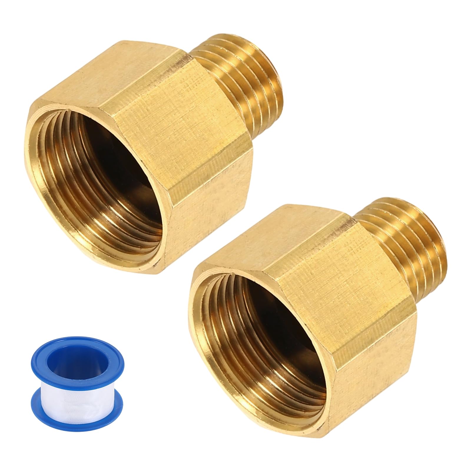 sourcing map 2Pcs Pressure Washer Adapter, M22 Female to M14 Male Quick Connect Fittings Brass Flat Mouth Swivel Adapter with Sealant Tape for Pressure Power Washers Hose