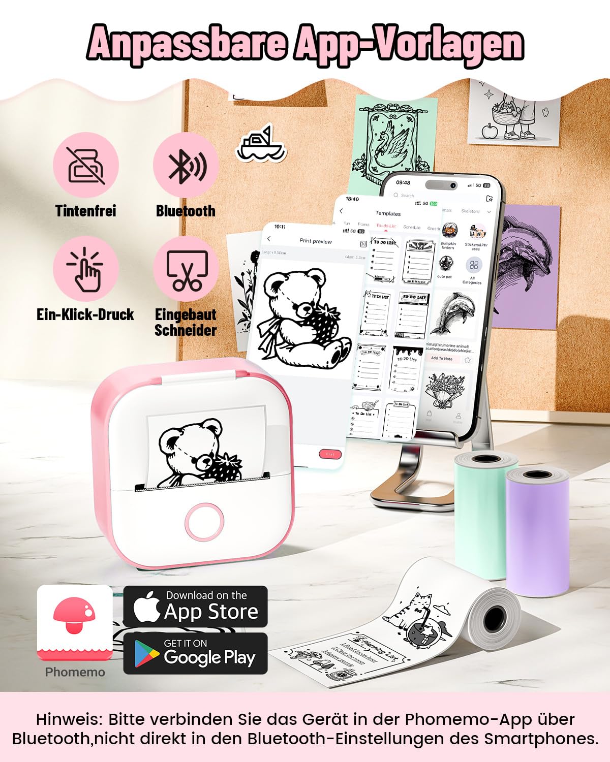 Phomemo T02 Impresora Multifuncion, Impresora Fotos Movil,Impresora Termica portátil para Estudio,Etiquetadora Adhesivas para el Día del Niño Cumpleaños,Impresora Pegatinas para teléfono y Tableta — view 5
