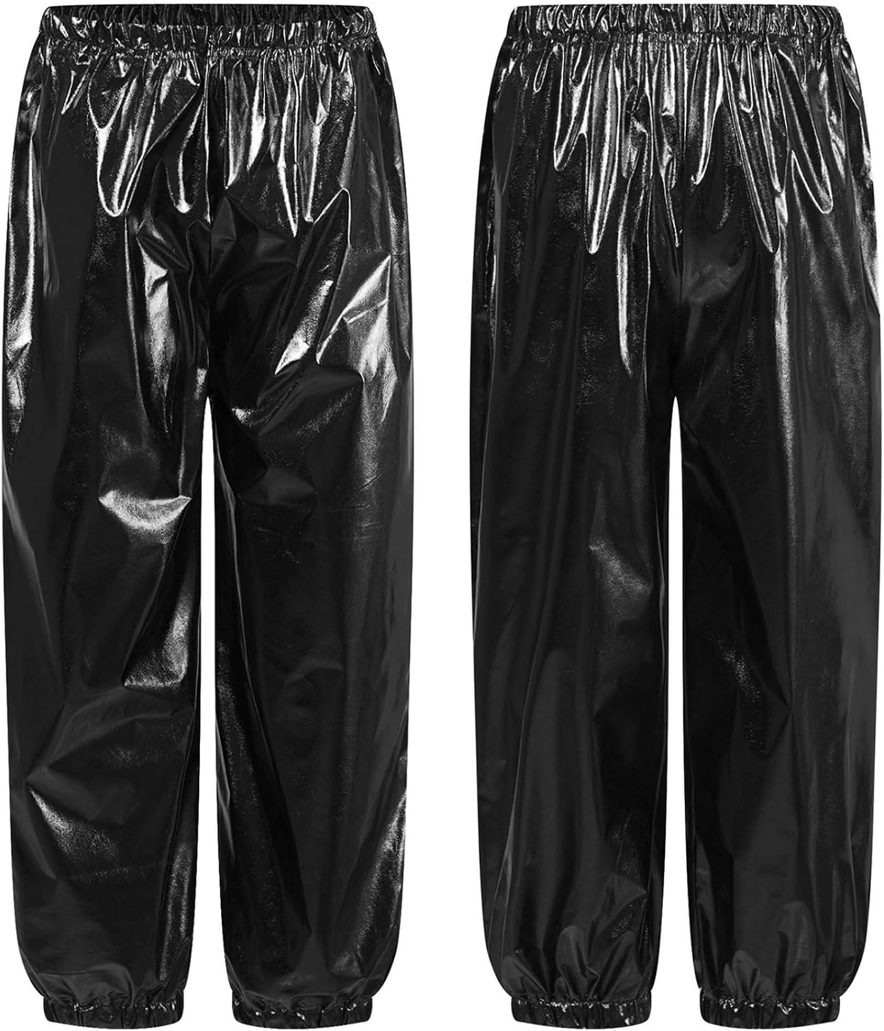 JEYPINMI Kids Girls Boys Shiny Metallic Harem Dance Pants Jazz Hip Hop Dance Trousers Modern Streetwear