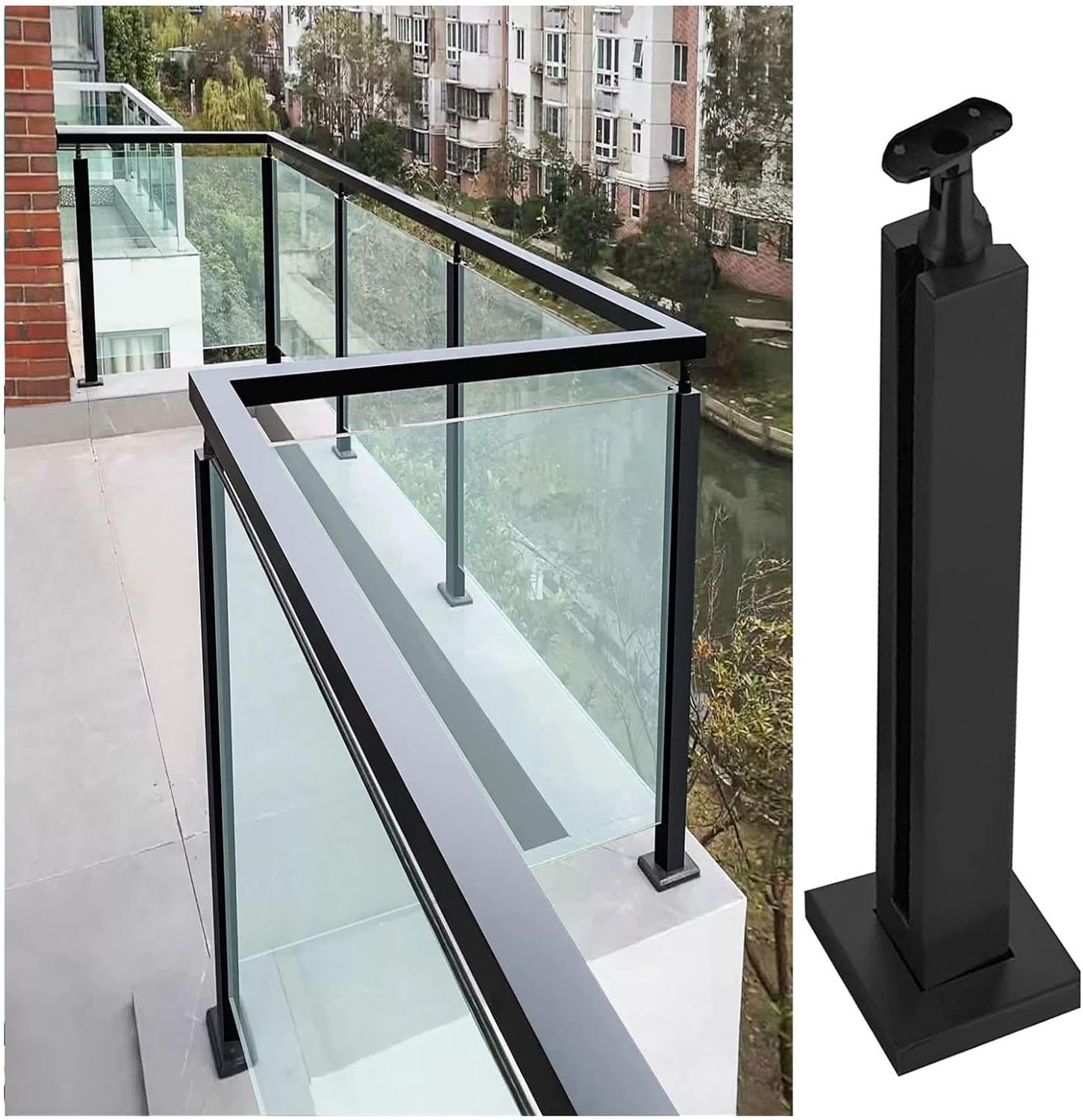 Poteau de garde-corps robuste en verre noir au design durable de 85 cm