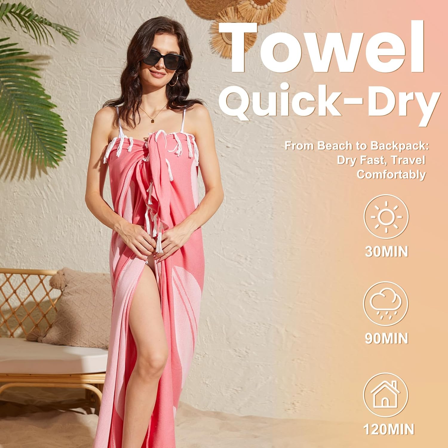 Genovega Oversized Giant Turkish Beach Towel Blanket Extra Large XXL Lightweight Quick Dry Sand Free Boho Throw Pool Cloud Sandrpoof Blankets Women Men Big Jumbo Wide 2 Person Size Tree Pink - Image 3